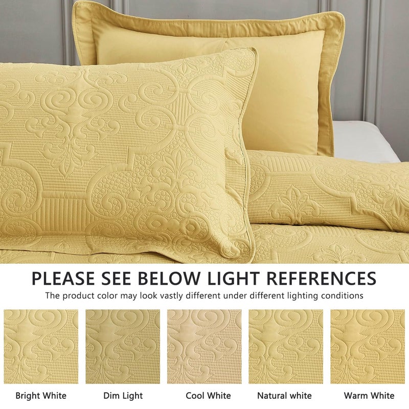 CHIXIN Quilt Queen Size - Damask Paisley Bedspread Coverlet Set - Classic & Gorgeous Style Bedding Cover, Ultrasonic Quilting, Reversible, Lightweight, 4 Piece, Honey Gold - Image 4